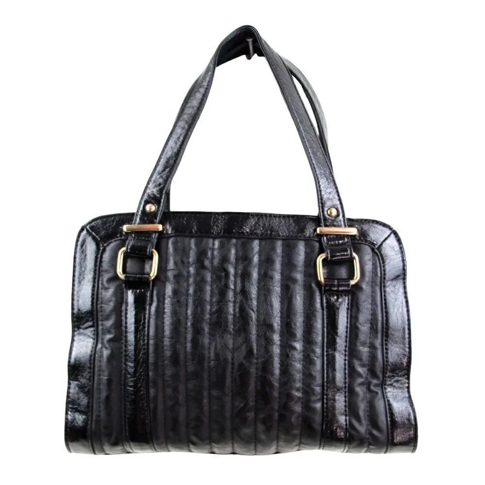 CHARMING CHARLIE STITCHED BLACK POLYURETANE SHOULDER BAG HANDBAG TOTE HOBO PURSE
